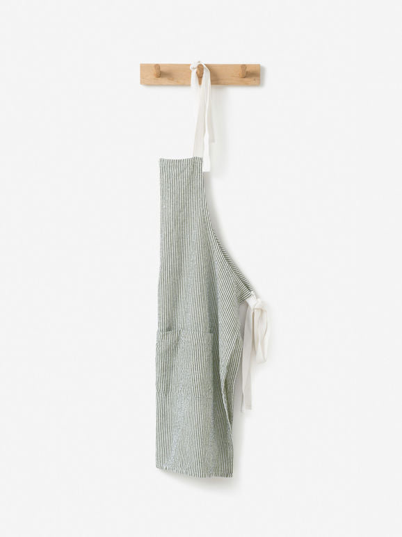 Stripe Washed Cotton Apron | Olive