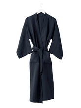 Load image into Gallery viewer, Blue Black Linen Robe