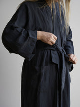 Load image into Gallery viewer, Blue Black Linen Robe