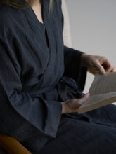 Load image into Gallery viewer, Blue Black Linen Robe