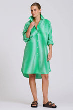 Load image into Gallery viewer, The Classic Cotton Shirt Dress | Double Green Stripe