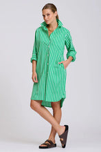 Load image into Gallery viewer, The Classic Cotton Shirt Dress | Double Green Stripe