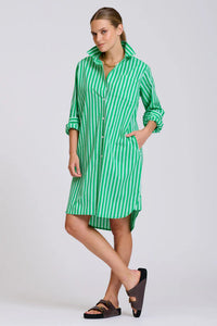The Classic Cotton Shirt Dress | Double Green Stripe