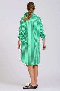 The Classic Cotton Shirt Dress | Double Green Stripe