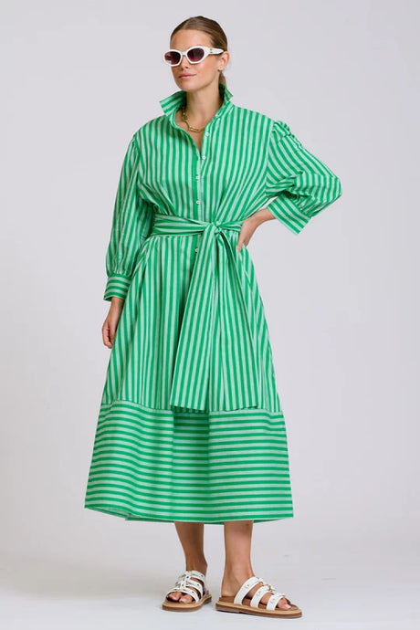 The Martha Oversized Shirt Dress | Double Green Stripe