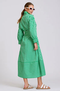 The Martha Oversized Shirt Dress | Double Green Stripe