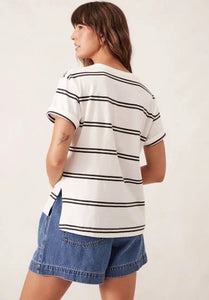 Slouchy Tee | Vanilla/Phantom Double Stripe