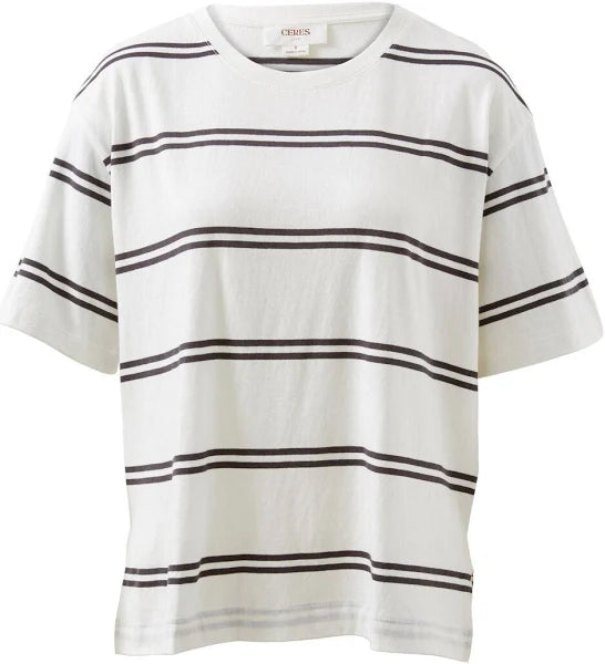 Slouchy Tee | Vanilla/Phantom Double Stripe