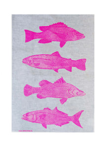 Fish Linen Tea Towel | Highlighter Pink