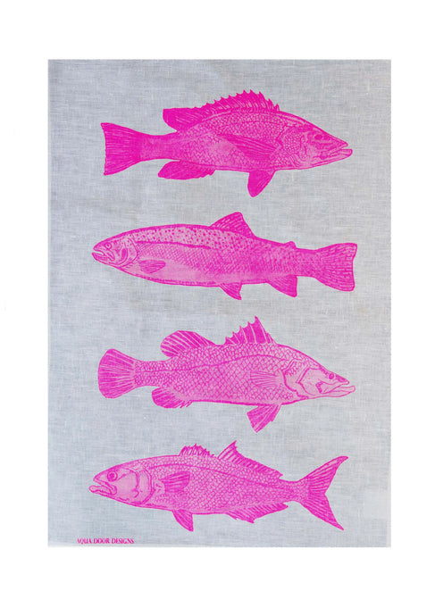 Fish Linen Tea Towel | Highlighter Pink
