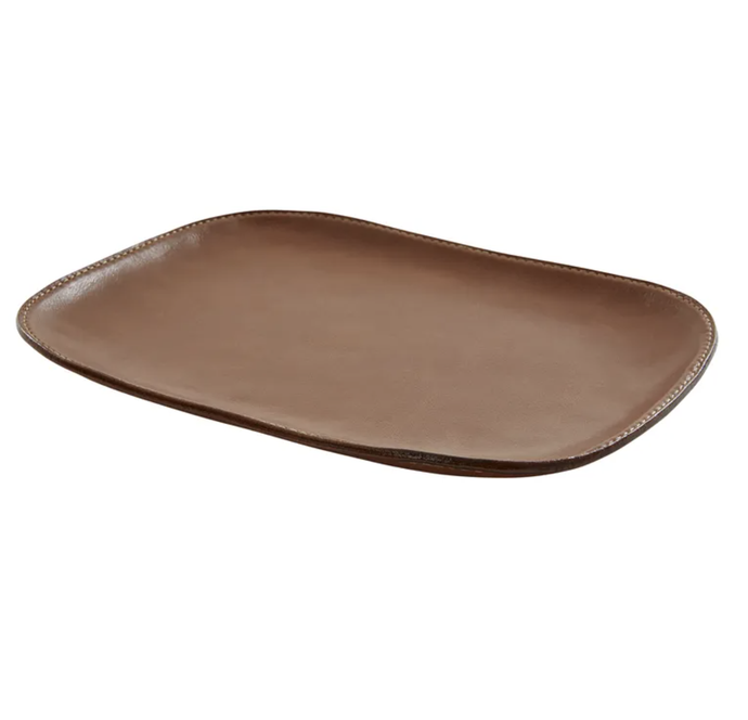 Tan Leather Valet Tray w Stitching