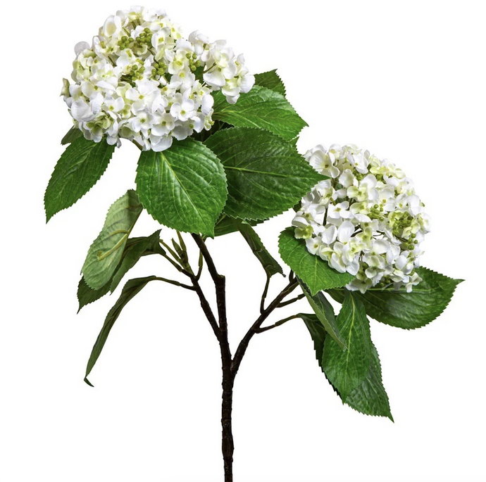 Hydrangea with Leaves 90cm White