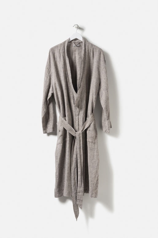 Linen Robe l Black/Natural